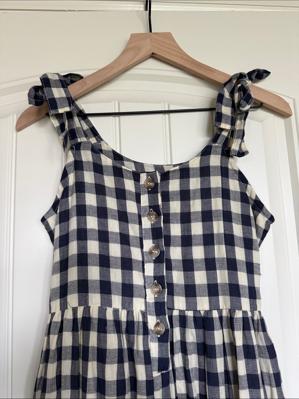 Little Cottonwood Magnolia Gingham Tie-Shoulder Midi Dress - Navy & White XS - Picture 3 of 13